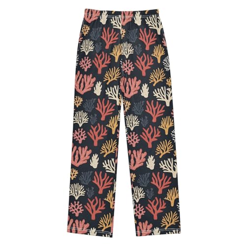 Pajama Pants Coral on Black Background PJ Bottoms Sleepwear Lounge Sleep Pant with Pockets