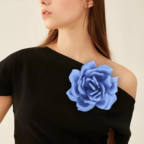 Image of Flower Brooch Pins for Women 5.5in Lapel Pins Large Rose Floral Brooches Dainty Satin Fabric Brooches Rose Flower Hair Clips Wedding Party Dance Clothes Accessories Jewelry