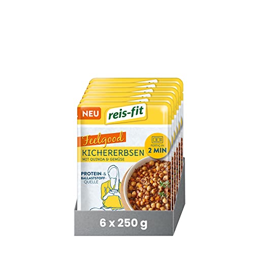 reis-fit Feelgood Kichererbsen 6x250g, vegan & glutenfrei, proteinreiches leckeres Gericht für die Mikrowelle, in 1 Minute fertig