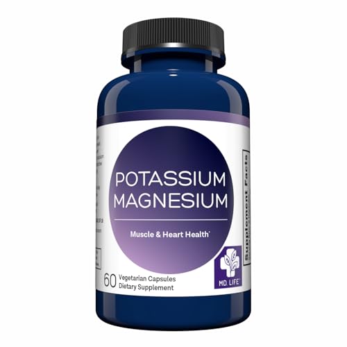 MD. Life Potassium Magnesium Supplement - 60 Capsules - High Absorption Magnesium Complex - Potassium Supplement to Support Vascular Health & Leg Cramp
