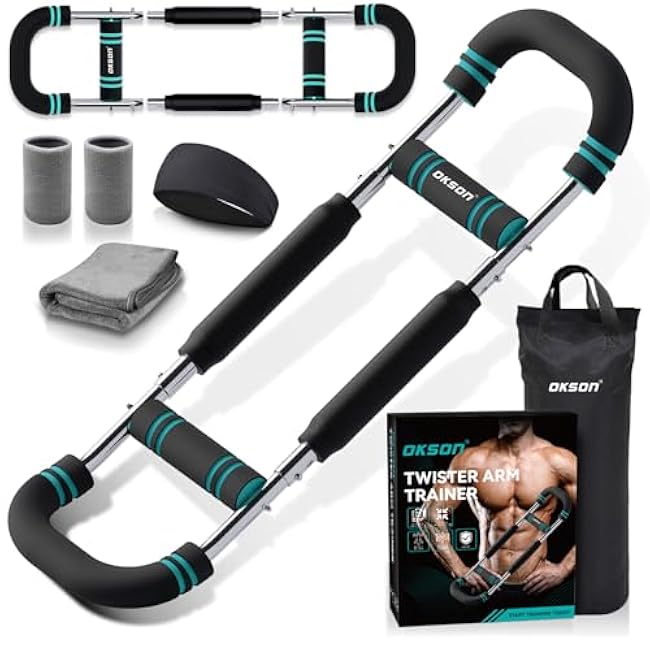 Twister Arm Trainer, Adjustable Chest Workout Equipment, Multi-functional Chest Exerciser for Men and Women, Portable Arm Trainer with 2 Wrist Bands, a Head Band, a Workout Towel and a Carry Bag