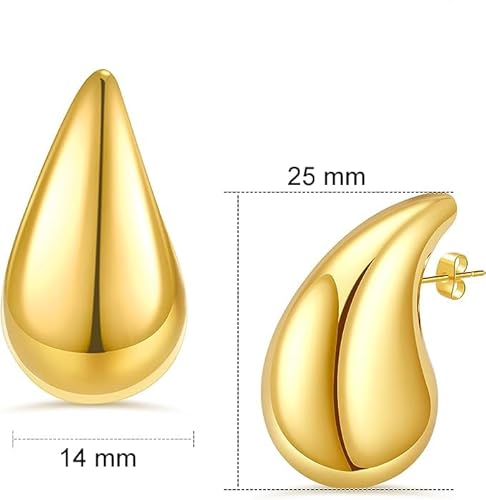 Chunky Gold Hoop Earrings for Women, Hypoallergenic Chunky Earrings Lightweight Drop Earrings, Teardrop Earrings Waterdrop Earrings for Women Girls