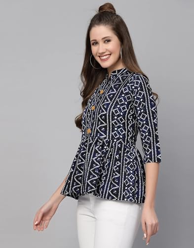 Image of Bollyclues Women's Crepe Bandhni Printed Peplum Top(BC-to)