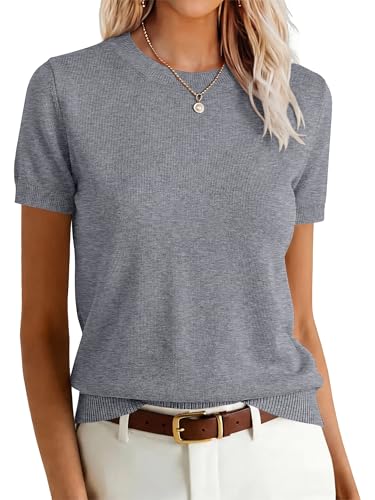 Image of ANRABESS Womens Short Sleeve Sweaters Wool Blend Crew Neck Sweater Shirts Business Casual Work Tops 2026 Summer Outfits