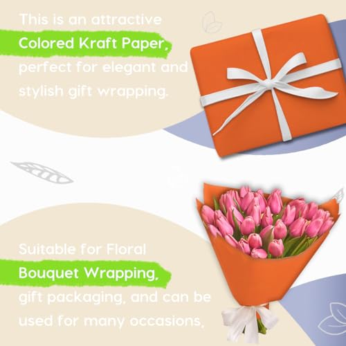 Image of SMART&CASUAL 36 inch x 2,520 inch (210') OrangeRed Kraft Craft Paper Roll for Gift Wrapping Bulletin Board Bouquet Flower Art Packing Parcel Table Covering 80GSM 55LB (OrangeRed, 36 inch x 210')