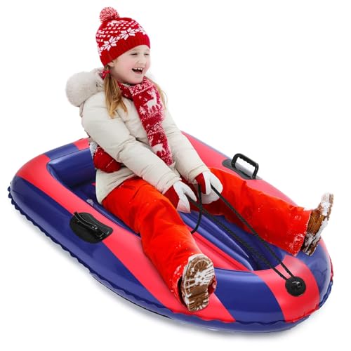 QPAU Inflatable Snow Sled, Heavy Duty Snow Tube with Reinforced
