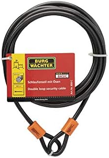 Burg-Wächter Sterling 850C 8mm x 5m Double Loop Vinyl Coated Multi-Stranded Braided Steel Cable with Self Coiling-Black