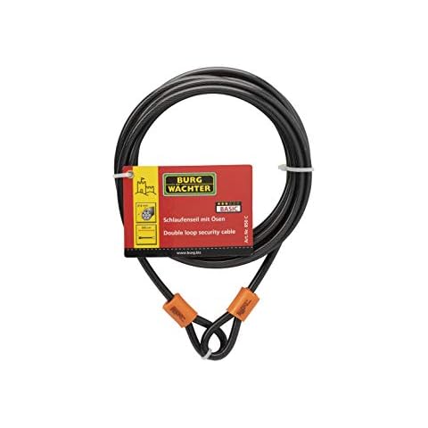 Burg-Wächter Sterling 850C 8mm x 5m Double Loop Vinyl Coated Multi-Stranded Braided Steel Cable with Self Coiling-Black Cover
