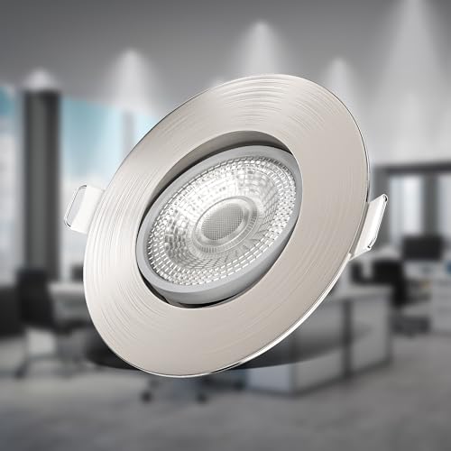 B.K.Licht - 6er Set LED Einbaustrahler 230V schwenkbar, flach, warmweiß, LED Spot, Deckenspots, Spots, Einbauleuchten, Einbauspots, Deckenstrahler, 68mm Lochmass, 90x24 mm, Matt-Nickel
