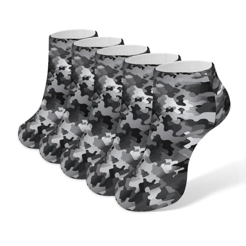 Black White Gray Camouflage No Show Sock for Men Women Low Cut Athletic Running Socks Wicking Odor Resist Socks 5 Pairs