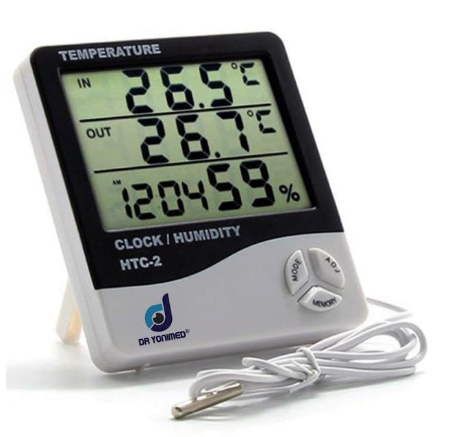 Dr Yonimed Digital Hygrometer Thermometer With Room Temperature Clock Alarm Display for Precise Humidity Monitoring Wall Mounted Humidity Meter (HTC-2)-image-32