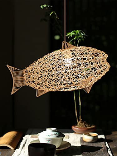 MIXL - Fish-Shaped Rattan Woven Pendant Light,1-Lights Boho Fish Lighting,Natural Weaving Wicker Light Fixture,Rustic Farmhouse Rattan Chandelier for Dining Room Living Room Bedroom Kitchen - Image 7