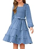 GRACE KARIN Girls Dresses Size 10 Kids Blue Fall Long Sleeves Party Casual Festive Christmas Dress