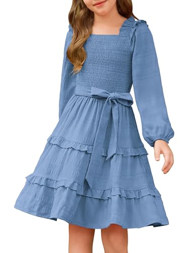 GRACE KARIN Girls Ruffled Dress 6-14Y Fall Long Sleeves Christmas Party Festive Dresses