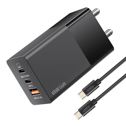 Image of Artis 65 Watt GaN Laptop Adapter with 3 Ampere 1 Meter Braided Cable Included. PD+PPS USB-C & QC USB-A Technology Power Adapter. Universal Compatibility for Laptops, Tablets & Smartphones.