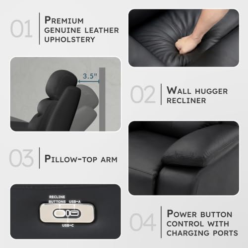 Image of Lexicon Leather Match Power Recliner Loveseat, Wall Hugger Recliner, Black
