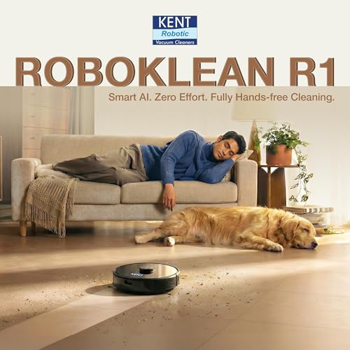 Image of KENT RoboKlean R1 Black 2-in-1 AI Robotic Vacuum Cleaner & Mop, 8500Pa Suction, 5200mAh Battery, 3D Mapping, Laser Navigation, Wet & Dry Cleaning, 260 Minutes Run-Time, Floor & Carpet, Anti Fall