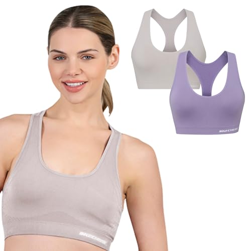 Skechers brasier sin costuras pack de 2 piezas de tejido elástico con soporte de espalda cruzada