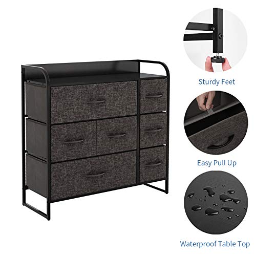 HOMOKUS 7 Drawers Dressers for Bedroom, Closet Organizers and Storage, Storage Dresser- Fabric Dresser, for Living Room, Closets & Nursery - Sturdy Steel Frame, Wooden Top & Handles, Dark Grey