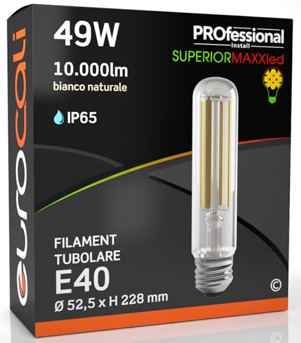 Eurocali Lampada LED E40 49W Tubolare 10000 lumen Filamento Bianco
