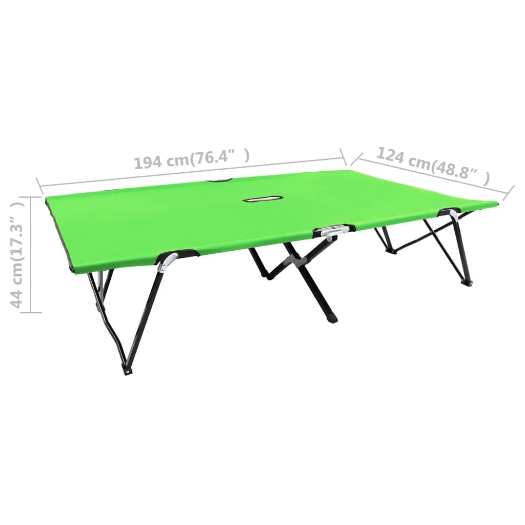 Chaise longue pliable 2 places vert acier 240kg Camping lit de camp double extérieur robuste pliant transportable avec cadre acier antirouille et tissu polyester 600D jardin plage randonnée