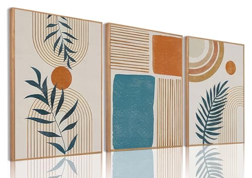 Boho Abstract Botanical Framed Canvas Wall Art Set of 3, 16x24 inch by Bwodke - Used condition - US$71.99