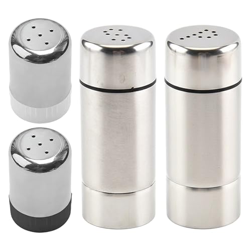 2 Salzflaschen von 7,5 * 2,9 cm und 2 5.5 * 3.4cm, 4 Stück Salz und Pfefferstreuer Mit Deckel, Salzstreuer Klein, Edelstahl Salzstreuer Mini, Kompakt Und Praktisch,Ideal für Familien und Reisende