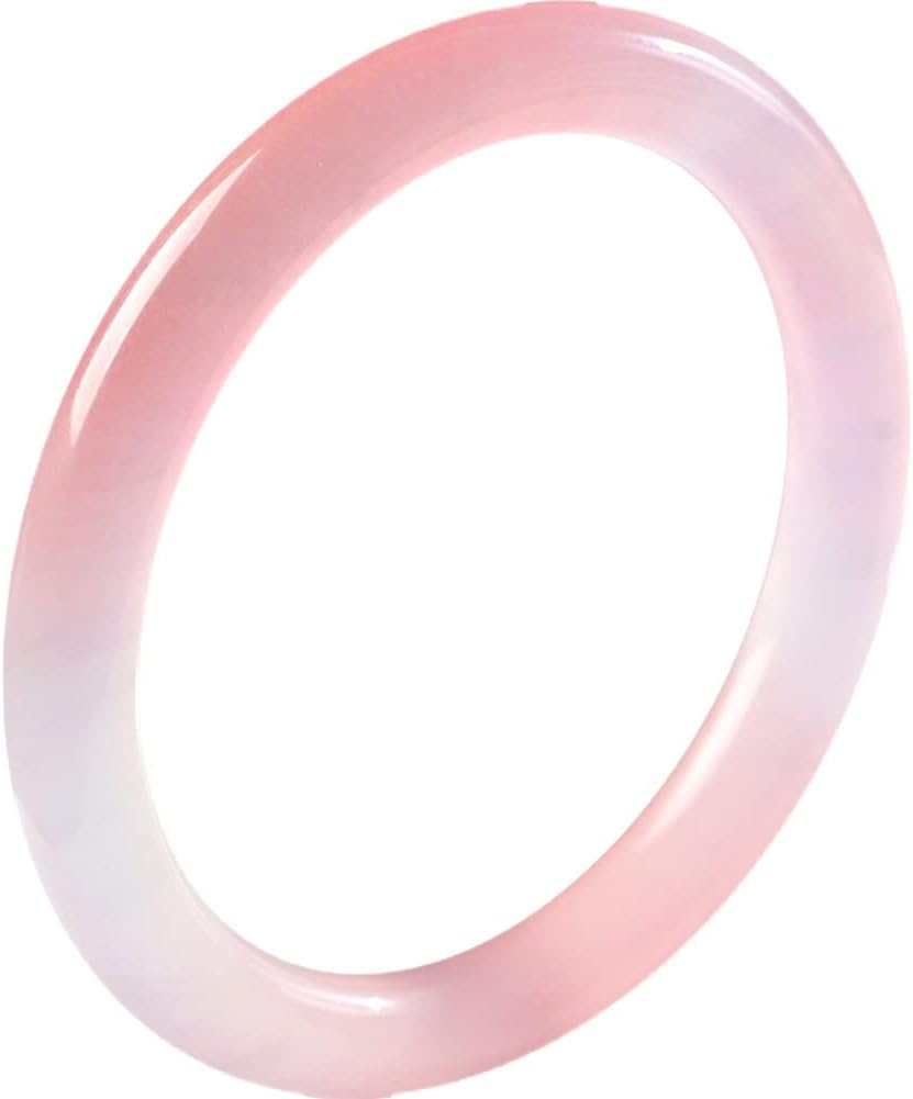 Pink Jade Bangle for Women, Natural Ice Hibiscus Agate Chalcedony Bangles Healing Colorful Jewelry Gift for Wife (Color : Pink Wide Strip, Size : 54mm)