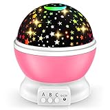 Kids Stars Night Light Projector: 360 Degree Rotating Moon Star Nightlight for 2-12 Year Old Baby Girls Christmas Gifts with 8 Colors Lights for Bedroom Stocking Fillers|Party|Birthday Toys (Pink)