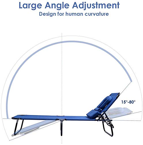 ReunionG Folding Bench Chair with A Hole for Face Down, Adjustable Chaise Lounge Chair with 4-Level Reclining Positions and Removable Pillows, Outdoor Recliner Chair for Beach, Pool, Lawn and Patio - Image 4