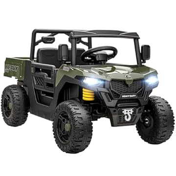 AIYAPLAY Kids Electric Car 12V Kids Ride on Car, UTV with Electric Dump Bed, 4-Wheel Suspension, Remote Control, Music, Horn, for 3-8 Ages, Green