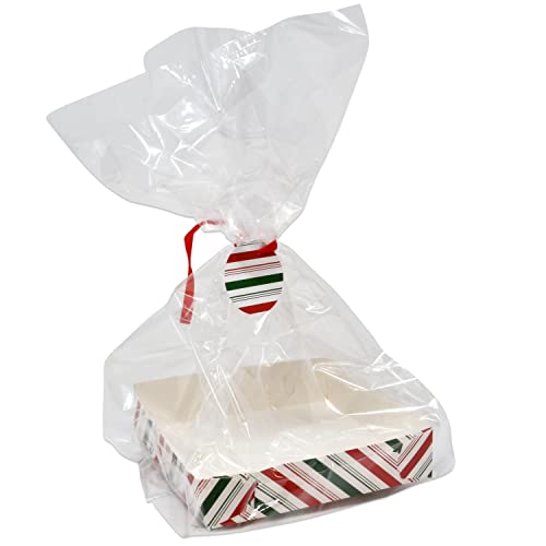 Christmas Cookie Box Cardboard Tray With Clear Cellophane Wrapping Bag And Gift Tag 8 Pack For Baking Cookies Cupcake Treat Goodies Holiday Party Favor Boxes Gift - Santa Snowman Ornament Gingerbread #TOP3