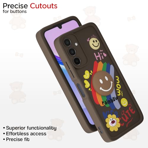 Image of Pikkme Back Cover for Samsung Galaxy M15 / F15 / M15 5G Prime | Soft Silicone| Cute Rainbow Smile & 3D Cartoon Flower Design | Shockproof Raised Camera Protection Bumper Case (Brown)