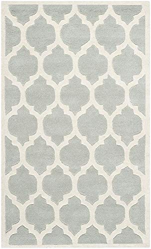 SAFAVIEH Zeitgenössische Teppich für Wohnzimmer, Esszimmer, Schlafzimmer - Chatham Collection, Kurzer Flor, Grau und Elfenbein, 91 X 152 cm SAFAVIEH Zeitgenössische Teppich für Wohnzimmer, Esszimmer, Schlafzimmer - Chatham Collection, Kurzer Flor, Grau und Elfenbein, 91 X 152 cm