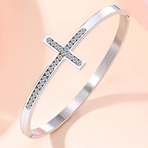 Jude Jewelers Stainless Steel Sideways Cross Christian Religious Bangle Bracelet2