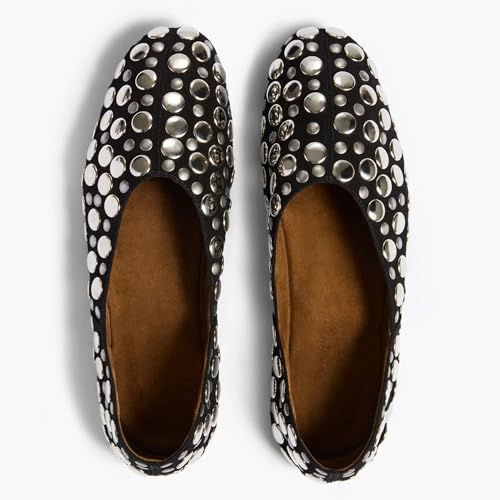 Studded Suede Ballet Flats for Women Round Toe Slip on Leather Flats Comfortable Loafers Walking Shoes4