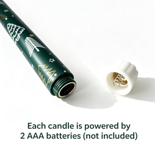 Image of Green Christmas Tree Flameless Taper Candles with Remote Set of 4