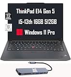 Lenovo ThinkPad E14 Gen 5 Business Laptop (14' FHD+, 13th Gen Intel 10-Core i5-1335U, 16GB RAM, 512GB SSD) Backlit, Fingerprint, 1080P Webcam, Thunderbolt 4, Ethernet, IST Hub, Win 11 Pro, Black, 2024