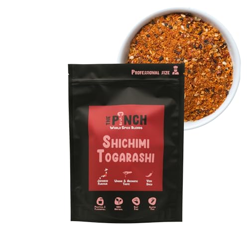 THE PINCH Shichimi Togarashi XL Sazonador Japonés, Picante, 100% Natural y Sin Sal. Fácil de Usar en Ramen, cerdo, salmón, pollo, tofu, setas y tempura. Con Pimienta de Sichuan. Paquete 400g.