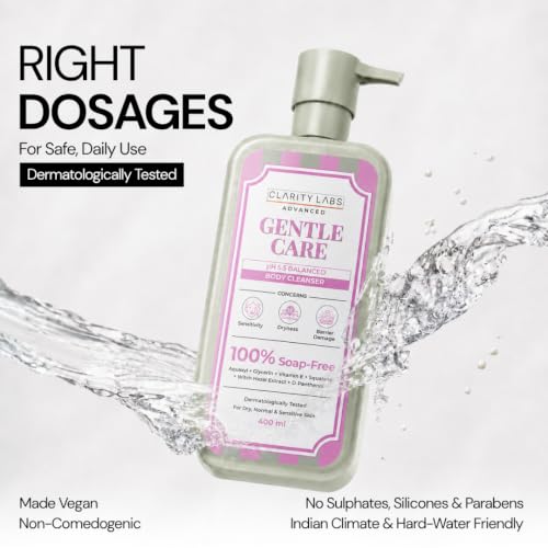 Image of Gentle Daily Body Cleanser, Soap-Free pH 5.5 Body Wash with Aloe Vera, Colloidal Oatmeal, Allantoin & Panthenol | For Normal, Oily, Combination & Sensitive Skin | Sulphate Free, Fragrance Free Body Wash for Men, Women, Boys, Girls & Teens | 400ml | Clarity Labs