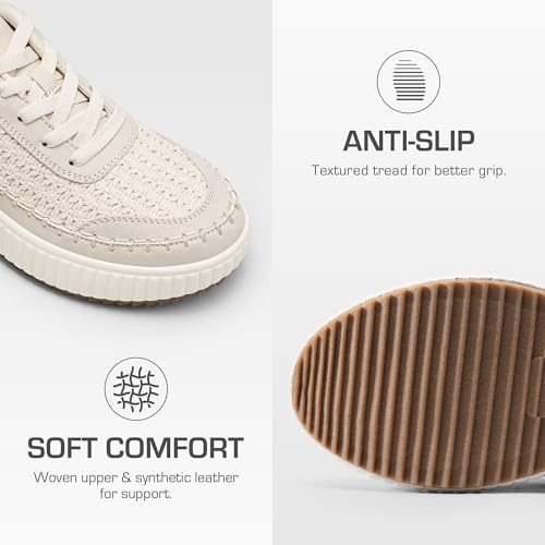 DREAM PAIRS Women Chunky City Tweed Comfortable Casual Platform Fashion Sneaker,Size 7.5,Sandstone-Knit,SDFN2379W