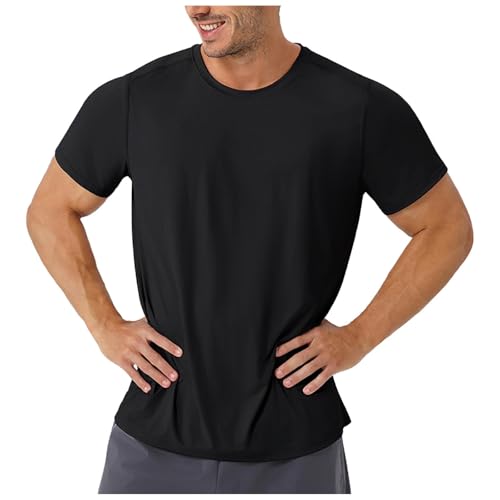 Mens Cooling Ice Silk Running Shirt Quick Dry Short Sleeve Athletic Gym T-Shirts UPF50+ Outdoor Workout Running Tops