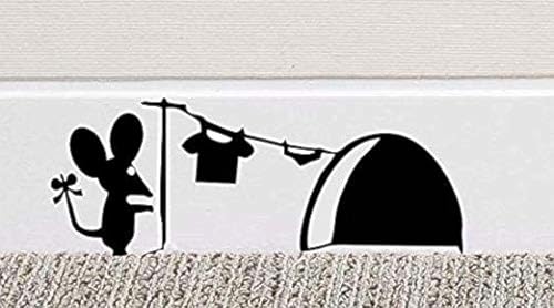 Popigist ALQ041 2Pcs Wall Decals Black Cartoon Mouse Hole Pattern Wall Sticker Decor Art Mural Baby Nursery Room cover