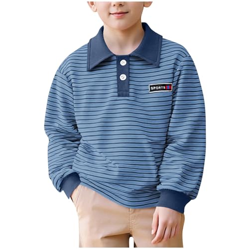 Boys Polo Shirts for Toddler Long Sleeve Striped Plain Fleece Collared Golf Shirt School Uniform Fall Tops 2-14T