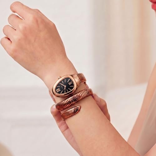 Image of Serpentine Snake Watch for Woman with Spiral Bracelet, Dial Watch for Woman with Quartz, Stylish Analog Waterproof Serpenti Watches Women