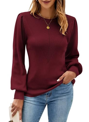 QACOHU Womens Fall Long Sleeve Ribbed Knit Sweater Crewneck Casual Slim Fit Pullover Jumper Tops