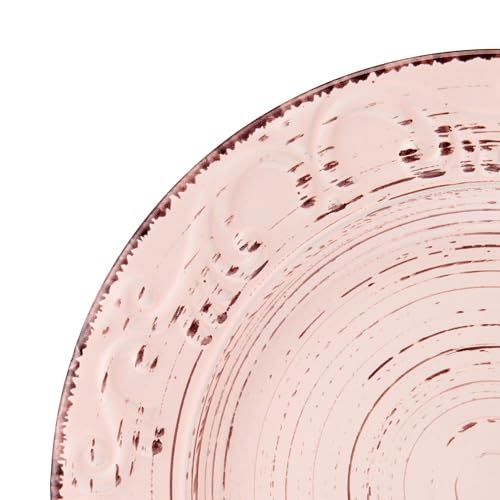 Image of Pfaltzgraff Pink Trellis 12-Piece Dinnerware Set, Stoneware Plates and Bowls Sets for 4, Dishwasher and Microwave Safe, Rustic Garden-Inspired Design