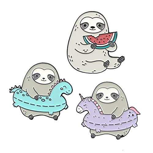Cute Cartoon Sloth Lapel Brooch Pins Cartoon Animal Brooches Pin Badges for Clothes Jackets Hats Jean Bag Clothes Decoration 3 Pack