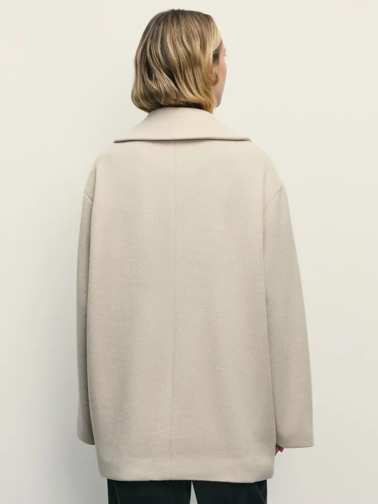 Cappotto Doppiopetto In Lana da Donna, con Ampio Revers, per Autunno e Inverno