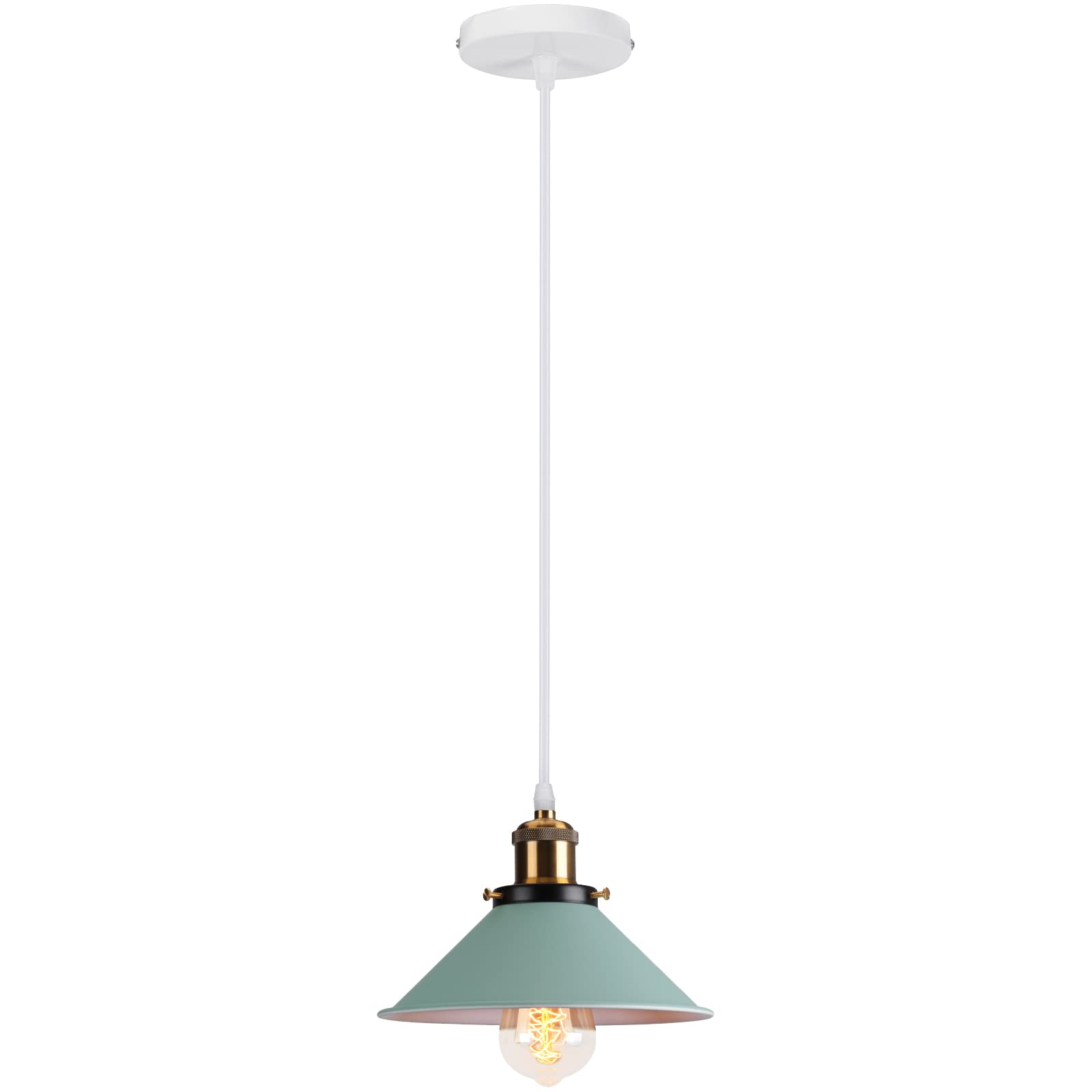 PETITES ECREVISSES Lámpara colgante Industrial Vintage 3 Luces Lámpara de Techo E27 Diseño Pantalla Metal 220mm Iluminación Colgante Verde para Comedor Cocina Dormitorio (una sola lámpara)